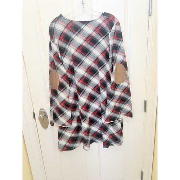 Umgee USA Red Plaid Long Sleeve Mini Tunic Dress Size 1XL - Picture 4 of 5